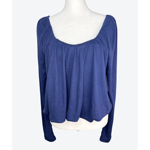 Free People Womens Bondi Thermal Long Sleeve Blouson True Blue Medium - Picture 10 of 16
